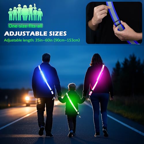 Hoeraonr LED Reflective Sash Gear for Walking at Night,Reflective Belt Safety Lights,Lights for Night Dog Walking,High Visibility Type-C Rechargeable Light Up Running Gear for Runners Walkers Men Women - Image 5