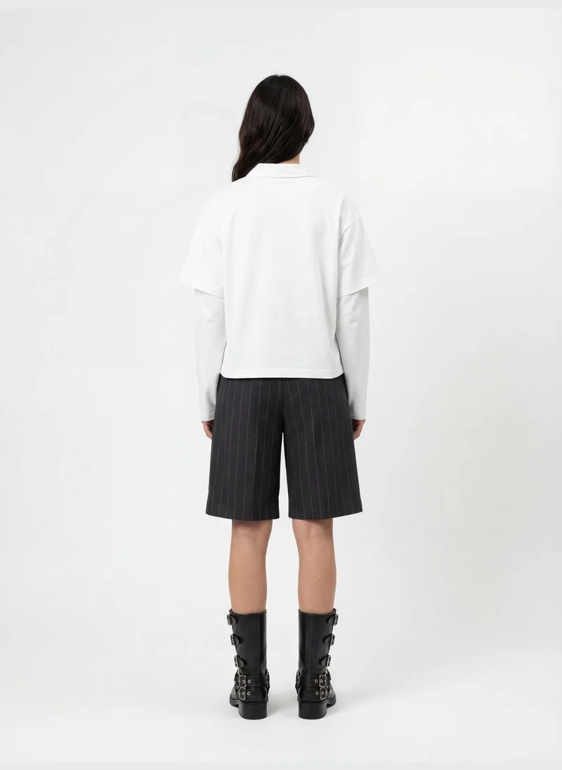 برنس بوليتيك Double Sleeve Distressed Cotton Shirt
