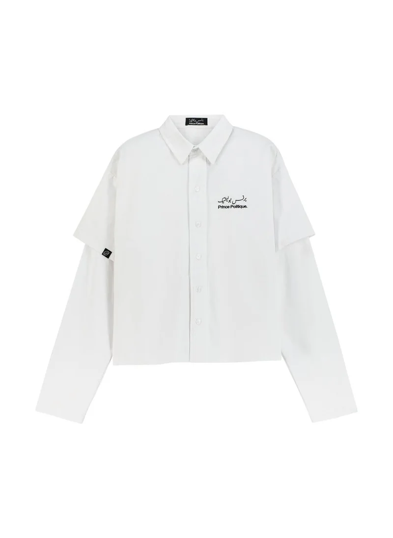 Prince Politique White Double Sleeve Distressed Cotton Shirt  | Best Price UAE