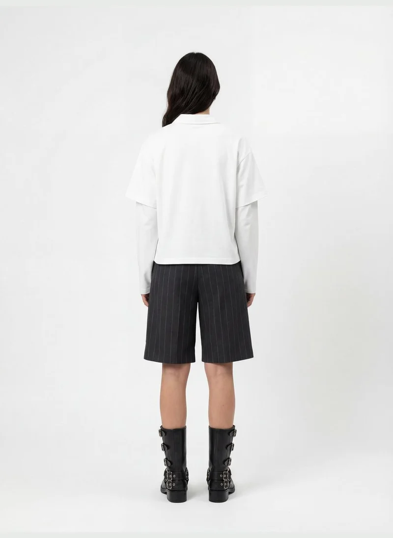 Prince Politique White Double Sleeve Distressed Cotton Shirt  | Best Price UAE