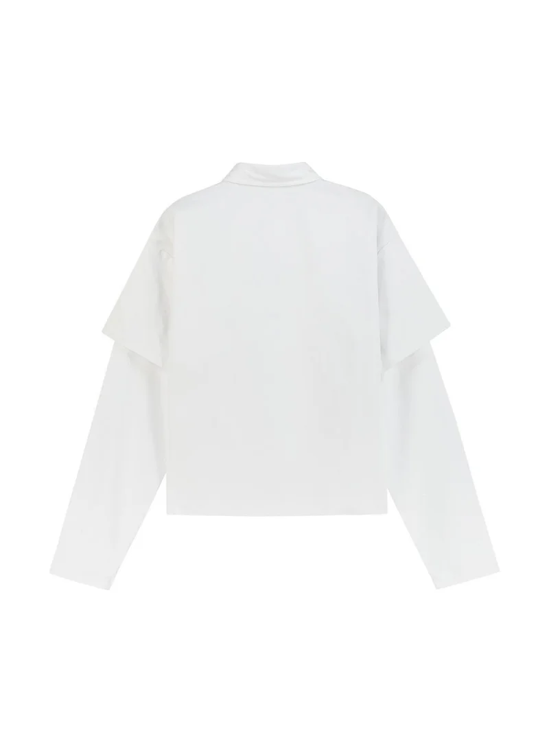Prince Politique White Double Sleeve Distressed Cotton Shirt  | Best Price UAE
