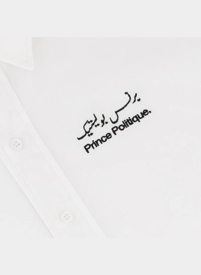 Prince Politique White Double Sleeve Distressed Cotton Shirt  | Best Price UAE