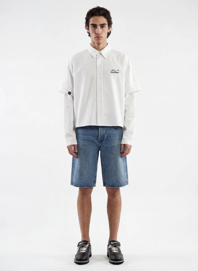 Double Sleeve Distressed Cotton Shirt