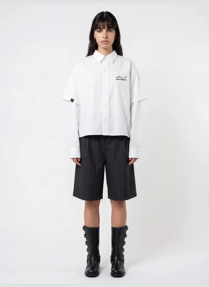 Prince Politique White Double Sleeve Distressed Cotton Shirt  | Best Price UAE