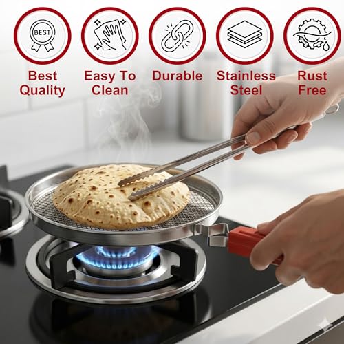 Tudoccy MAGRIDO Fulka Grill Pan Roti Maker | Papad Maker | Stainless Steel Papad Roaster & Non-Stick Grill Pan | Pulka Grill Tawa for Gas Stove Cooking | Home Kitchen Essential Cookware - Image 3