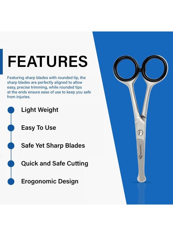 Ruvanti (Safety Scissor) - Ruvanti Round Headed Nose Hair Scissors/Safety Scissors for Kids and Infants -Premium Stainless Steel Baby Scissors/Baby Nail Scissors.Facial Hair Scissors/Beard Trimming Scissor/Mo - Image 4