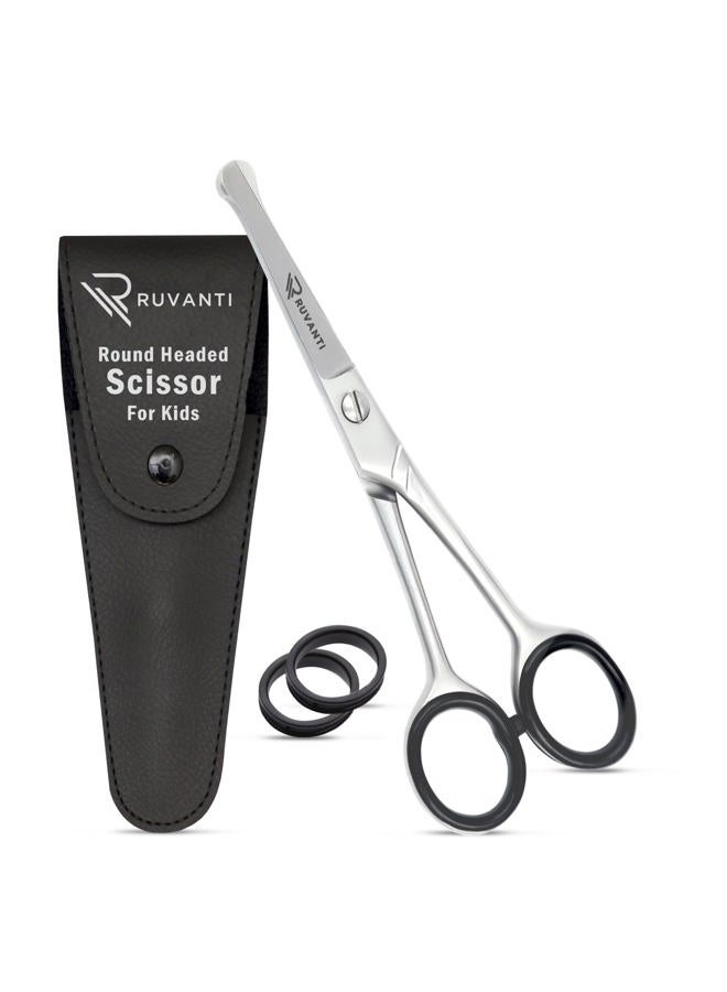 Ruvanti (Safety Scissor) - Ruvanti Round Headed Nose Hair Scissors/Safety Scissors for Kids and Infants -Premium Stainless Steel Baby Scissors/Baby Nail Scissors.Facial Hair Scissors/Beard Trimming Scissor/Mo - Image 1