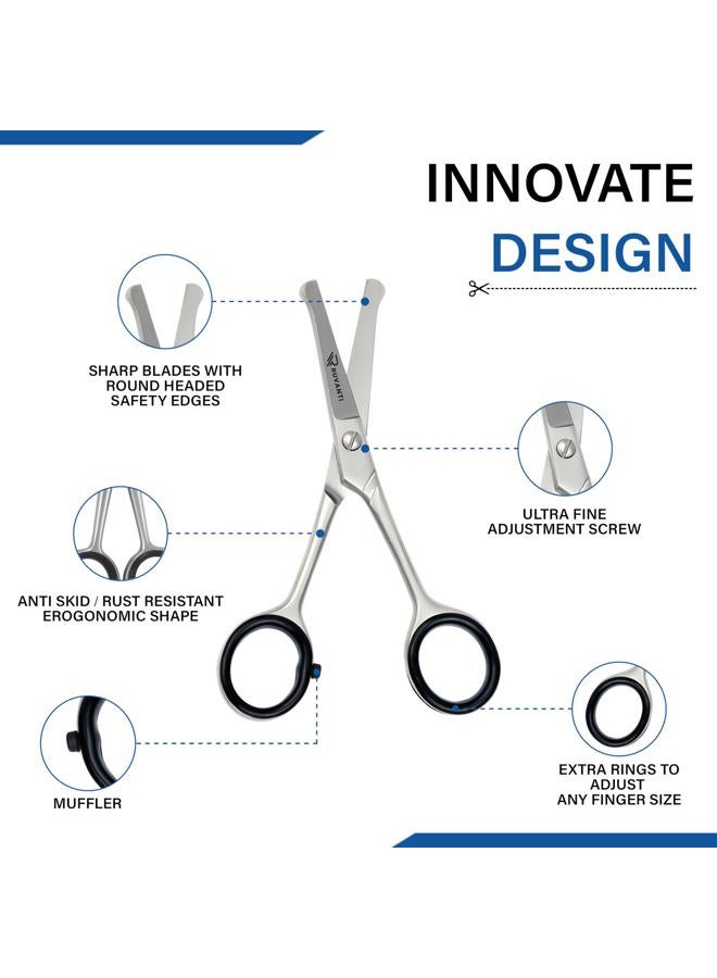 Ruvanti (Safety Scissor) - Ruvanti Round Headed Nose Hair Scissors/Safety Scissors for Kids and Infants -Premium Stainless Steel Baby Scissors/Baby Nail Scissors.Facial Hair Scissors/Beard Trimming Scissor/Mo - Image 2