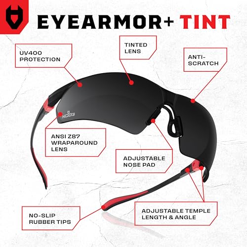 NoCry Work and Sports Safety Sunglasses with Green Tinted Scratch Resistant WrapAround Lenses and NoSlip Grips UV 400 Protection Adjustable Black Red Frames 10 pack - Image 3