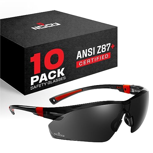 NoCry Work and Sports Safety Sunglasses with Green Tinted Scratch Resistant WrapAround Lenses and NoSlip Grips UV 400 Protection Adjustable Black Red Frames 10 pack - Image 1