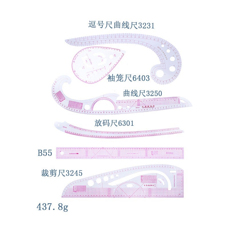 Size Ruler Clothing Ruler Plate-Making Ruler Cutting Ruler Sleeve Cage Ruler Curve Plate-Making Ruler Set Marking Wheel Pvc Ruler Combination - Image 1