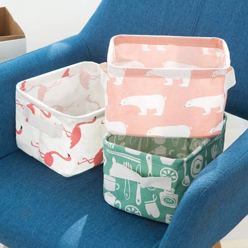 2V BROTHERS 2V BROTHERS Canvas Storage Basket Bins Home Decor Organizers Bag for Adult Makeup Baby Toys Liners Books Pack of 3 Rendom print  - Image 1