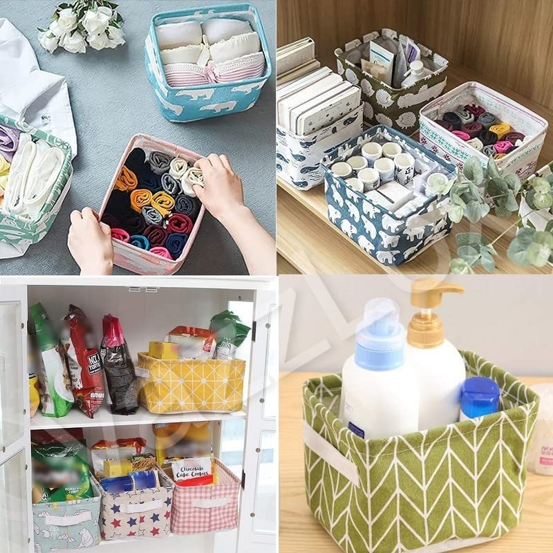 2V BROTHERS 2V BROTHERS Canvas Storage Basket Bins Home Decor Organizers Bag for Adult Makeup Baby Toys Liners Books Pack of 3 Rendom print  - Image 4