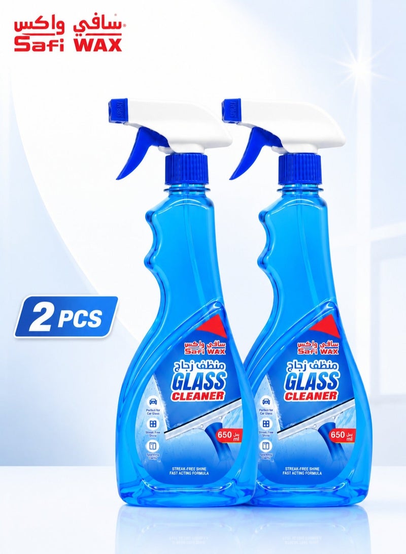 Safi Wax Glass Cleaner Spray 650ml 2PCS Streak Free Window Cleaner for Car Windshield Side Windows Mirrors Glass Doors Shower Screens Home Office Removes Dirt Dust Fingerprints Oil Film Water Spots Bug Residue Crystal Clear Shine Fast Drying - Image 1