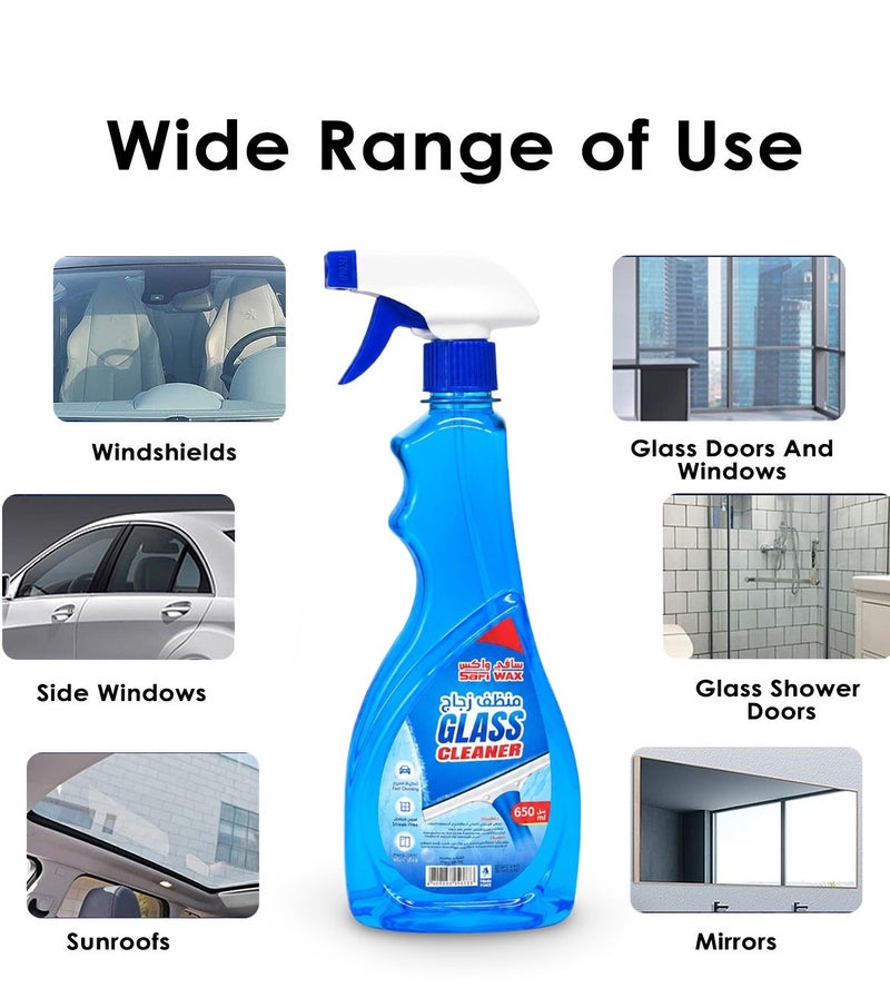Safi Wax Glass Cleaner Spray 650ml 2PCS Streak Free Window Cleaner for Car Windshield Side Windows Mirrors Glass Doors Shower Screens Home Office Removes Dirt Dust Fingerprints Oil Film Water Spots Bug Residue Crystal Clear Shine Fast Drying - Image 2
