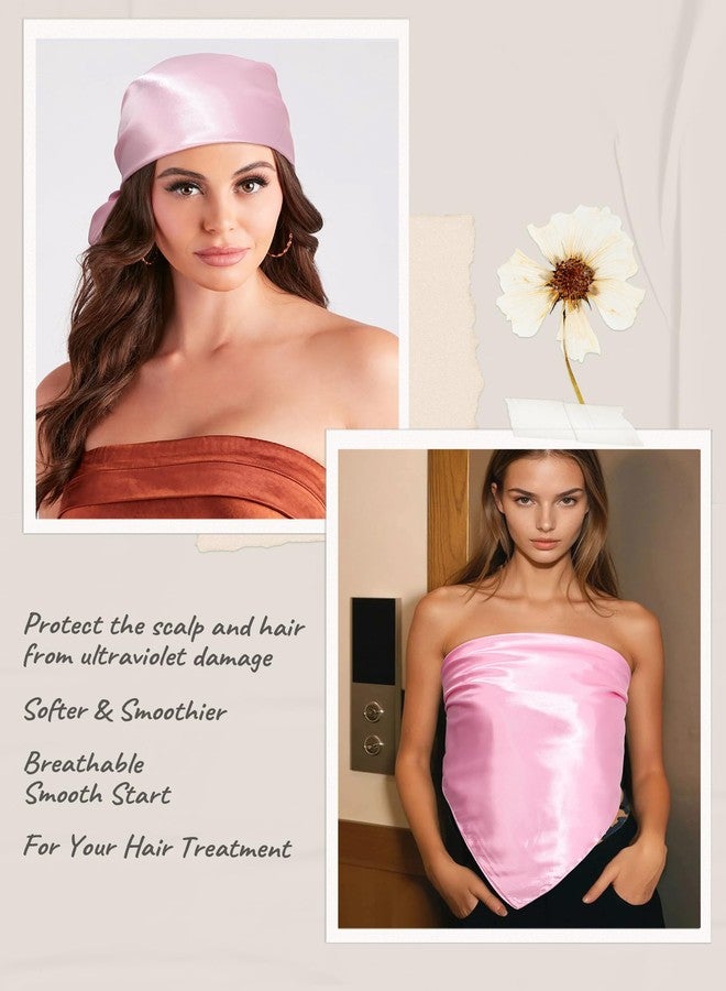 CHLINS 35” Large Head Scarf for Women Satin Head Scarf 2Pcs Square Silk Like Hair Scarf Bandanas Hair Wrapping Neck Scarf (Pink+Light Rose) - Image 4