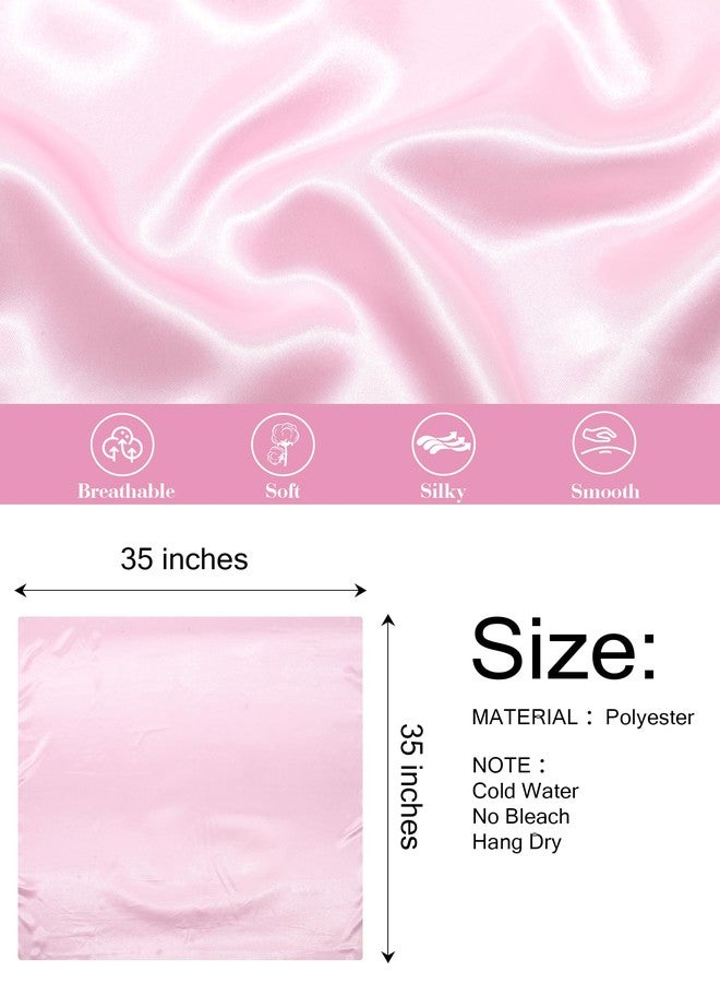 CHLINS 35” Large Head Scarf for Women Satin Head Scarf 2Pcs Square Silk Like Hair Scarf Bandanas Hair Wrapping Neck Scarf (Pink+Light Rose) - Image 2