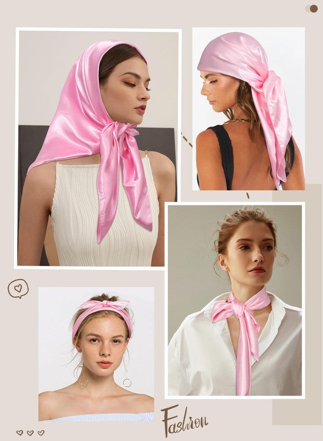 CHLINS 35” Large Head Scarf for Women Satin Head Scarf 2Pcs Square Silk Like Hair Scarf Bandanas Hair Wrapping Neck Scarf (Pink+Light Rose) - Image 5