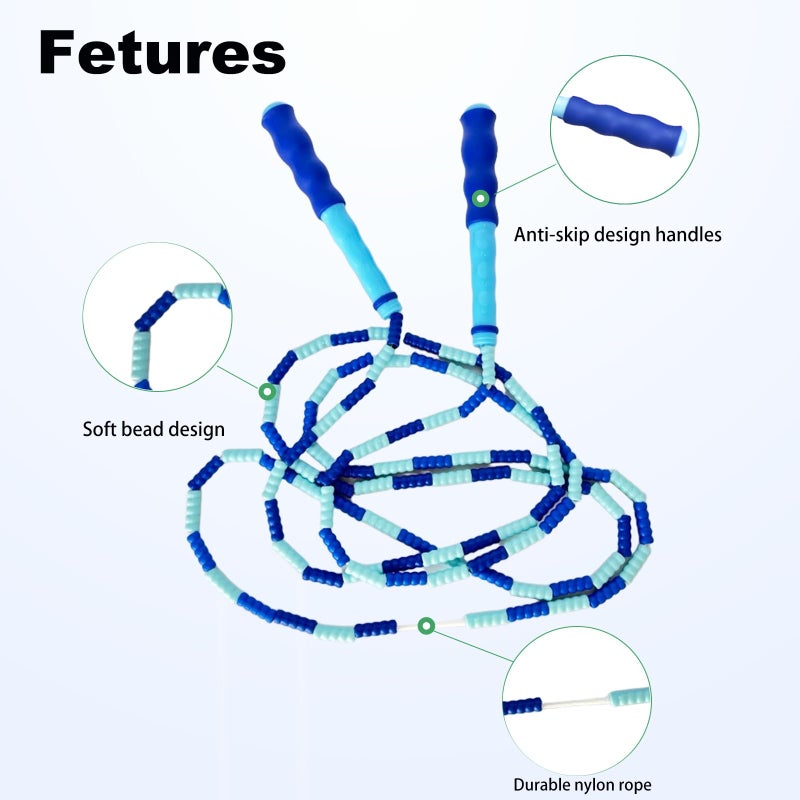 BIRDDIE Soft Beaded Jump Ropes, Adjustable Length Skipping Rope, Tangle Free Segmented Jumping Rope for Kids and Adults Exercise, Fitness 9.2 Ft (3Pack) - Image 2