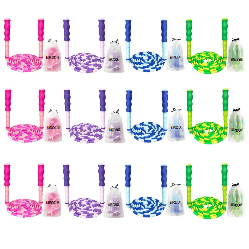 BIRDDIE Soft Beaded Jump Ropes, Adjustable Length Skipping Rope, Tangle Free Segmented Jumping Rope for Kids and Adults Exercise, Fitness 9.2 Ft (3Pack) - Image 1