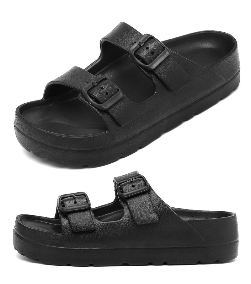 Haifago Womens Black Sandals with Arch Support, Adjustable Double Buckle Summer Beach Slide Comfort Lightweight Chunky EVA Sandal - Image 1