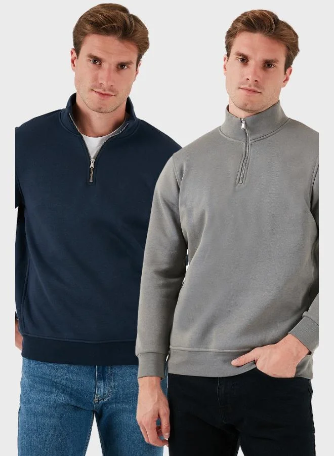 Buratti  Buratti Cotton Regular Fit Stand-Up Collar 2-Pack Men's Sweatshirt 59052592S2 for Men | Best Price UAE