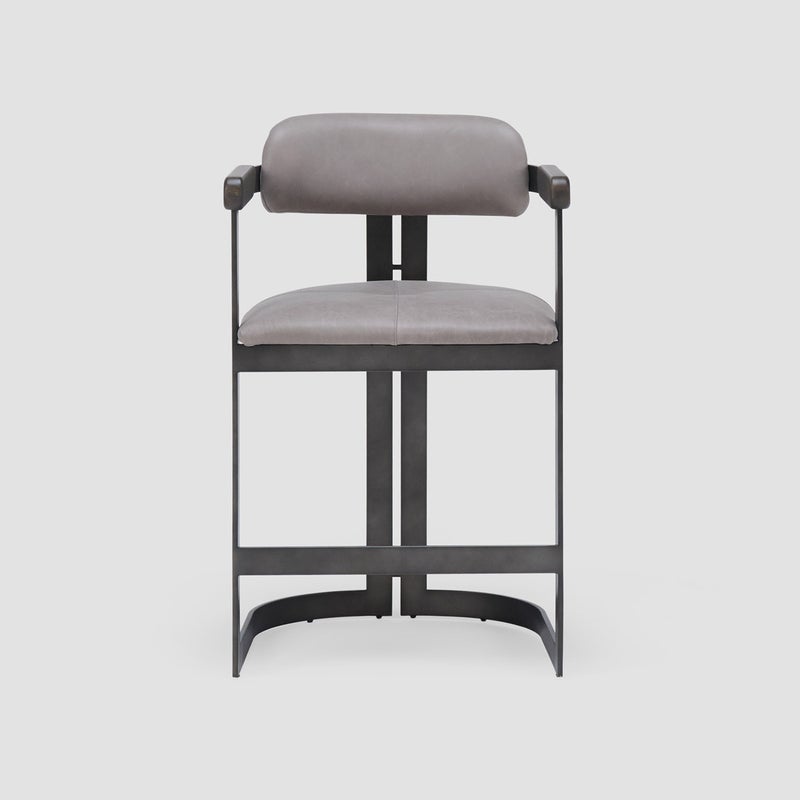 AL HUZAIFA FURNITURE Melina Armchair Bar Stool, Upholstered In Natural Leather With Metal - Image 2