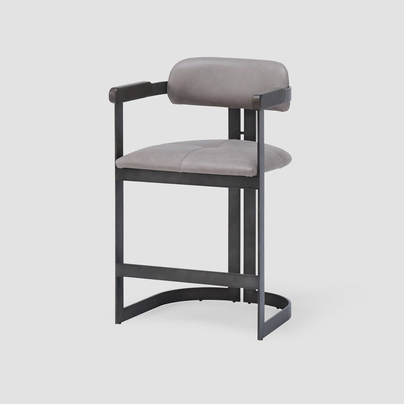 AL HUZAIFA FURNITURE Melina Armchair Bar Stool, Upholstered In Natural Leather With Metal - Image 1