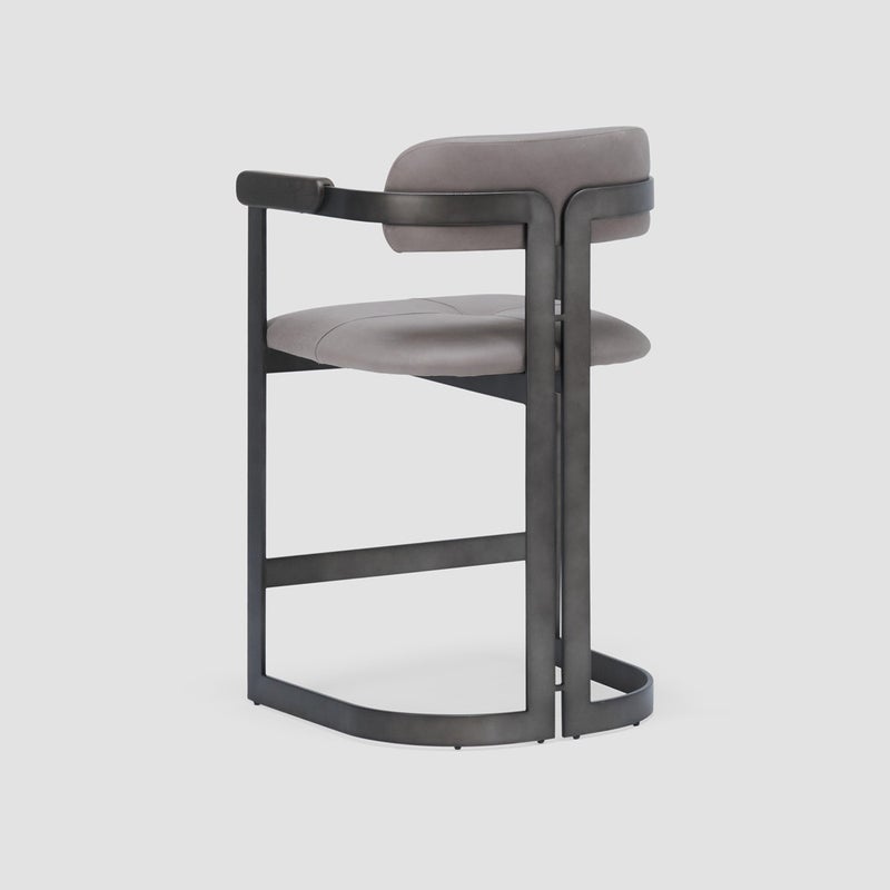 AL HUZAIFA FURNITURE Melina Armchair Bar Stool, Upholstered In Natural Leather With Metal - Image 5