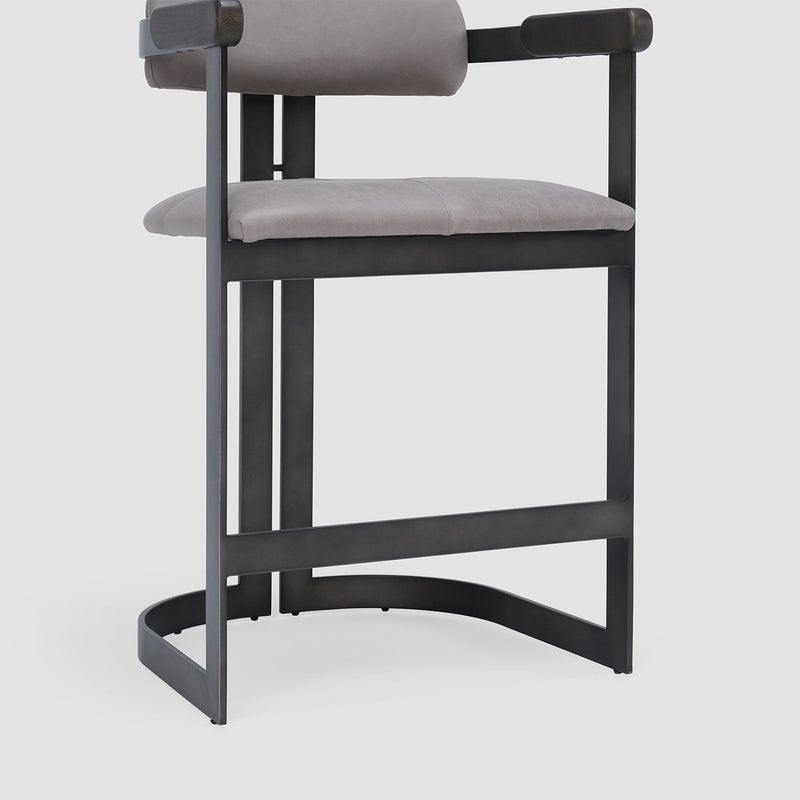 AL HUZAIFA FURNITURE Melina Armchair Bar Stool, Upholstered In Natural Leather With Metal - Image 4