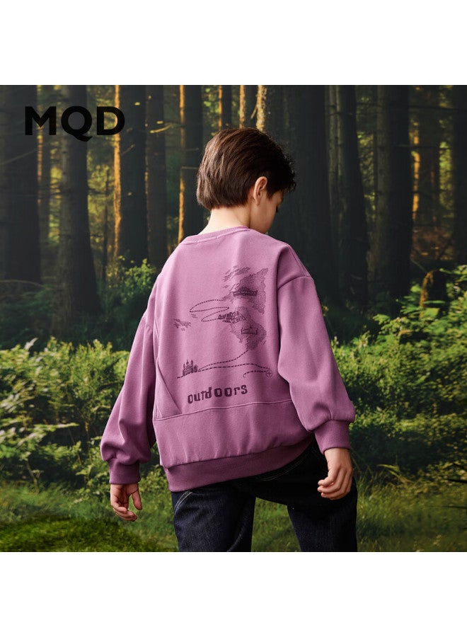 Mqd Boys' School-style Cartoon Top, Mid-length Pullover Hoodie, Gray-purple, Size 110 - Image 1