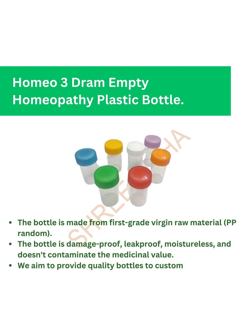 Generic - Homeo 3 Dram Empty Homeopathy Plastic Bottle, Multicolor Clear For Regular Use Leak Proof Pack Of 144 Clear (15 Ml) - Image 1