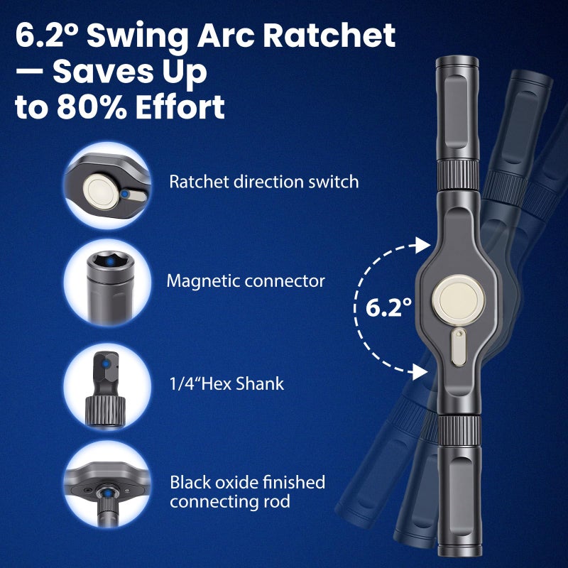 DikTalk 24-in-1 Magnetic Ratchet Multi-Bit Screwdriver Set with S2 Steel Bits, 6.2Â° Fine Ratchet Gear, Extended Lever Handle & Detachable Grip, Compact Tool Kit for Home Appliances, Small Furniture & Home DIY - Image 2