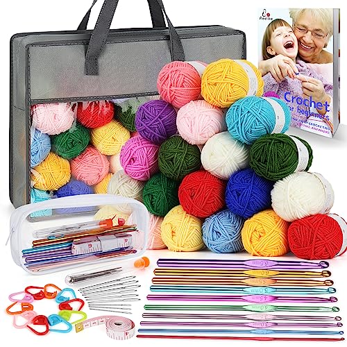 Aeelike Yarn Kit, 1093 Yards Crochet Yarn for Crocheting Complete Knitting Kit for Beginners Professionals with Aluminum Crochet Hooks Detailed Instruction, Ideal Crochet Yarn Set/Gift - Image 2