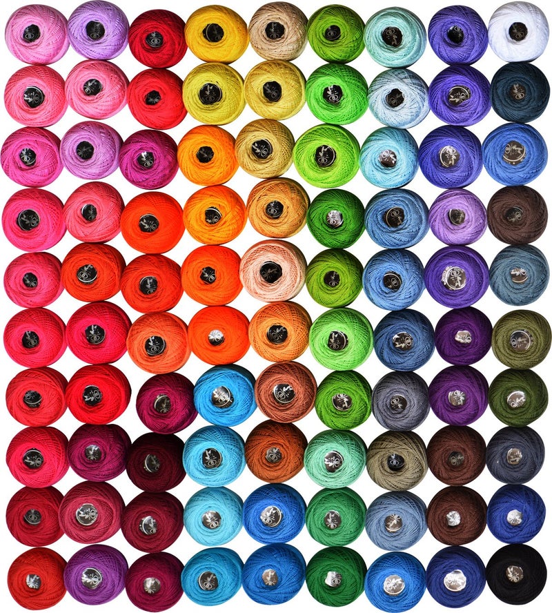 LE PAON Crochet Thread Cotton Yarn Threads Balls 90 Balls Popular Rainbow Colors of Size 8 Le paon 95 Yards Balls 8550 Yards 100 Long Staple Cotton Mercerized Cotton 