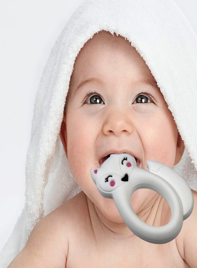GUCHIGU Teethers for Babies | BPA Free Silicone Soft Baby Toys | Fox Shaped Baby Gum Molar Chew Toy Releive Long Tooth Pain | Toodle Teething Pacifier BT2044B (6-12 Months, White) - Image 2