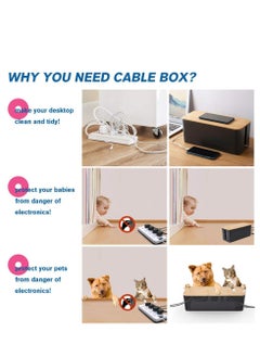 XiuWoo 3 Pack Bamboo Lid Cable Concealer Box with 23 PCS Wire Organized Clip Accessories, Great to Hide Surge Protector Desk Power Strips Cord for Office Home, TV, Black 4  - Image 4