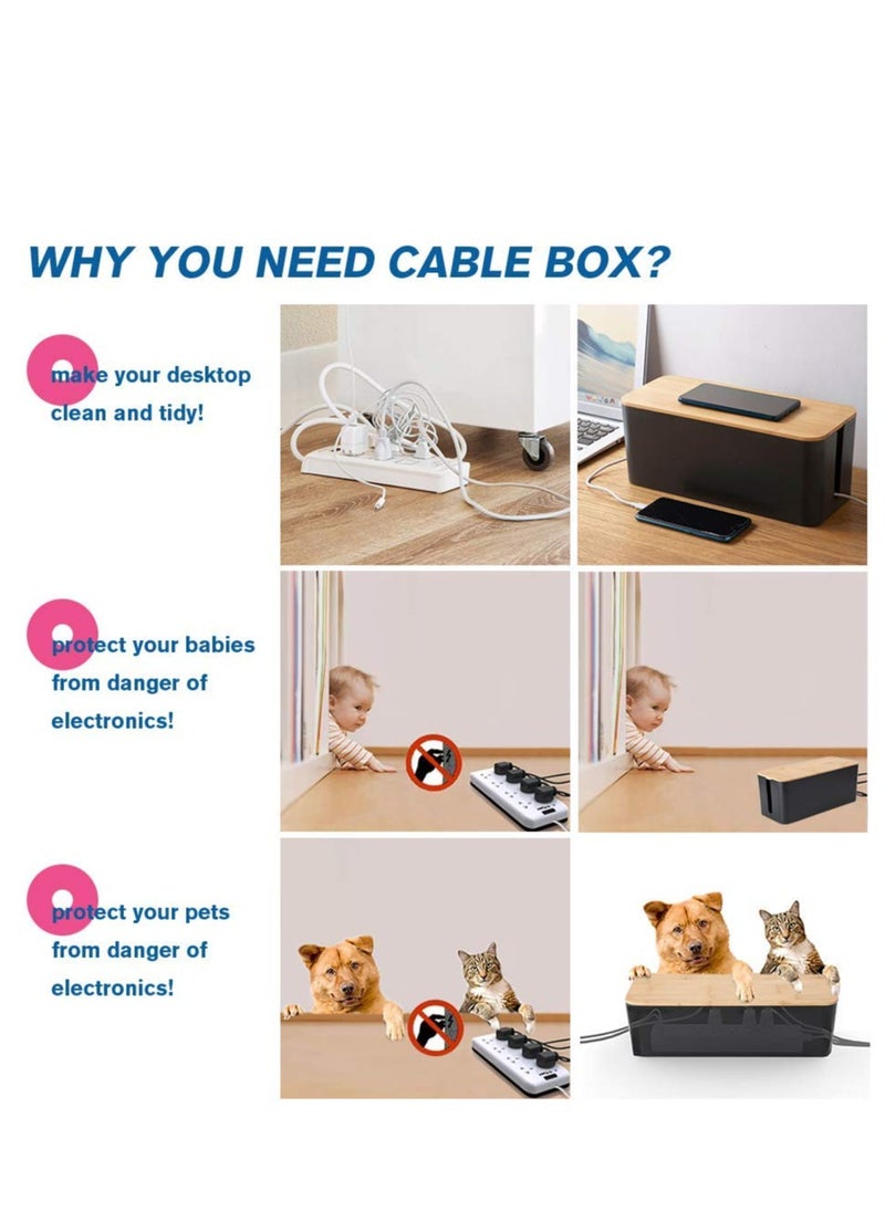 XiuWoo 3 Pack Bamboo Lid Cable Concealer Box with 23 PCS Wire Organized Clip Accessories, Great to Hide Surge Protector Desk Power Strips Cord for Office Home, TV, Black 4  - Image 4