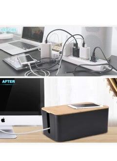 XiuWoo 3 Pack Bamboo Lid Cable Concealer Box with 23 PCS Wire Organized Clip Accessories, Great to Hide Surge Protector Desk Power Strips Cord for Office Home, TV, Black 4  - Image 3