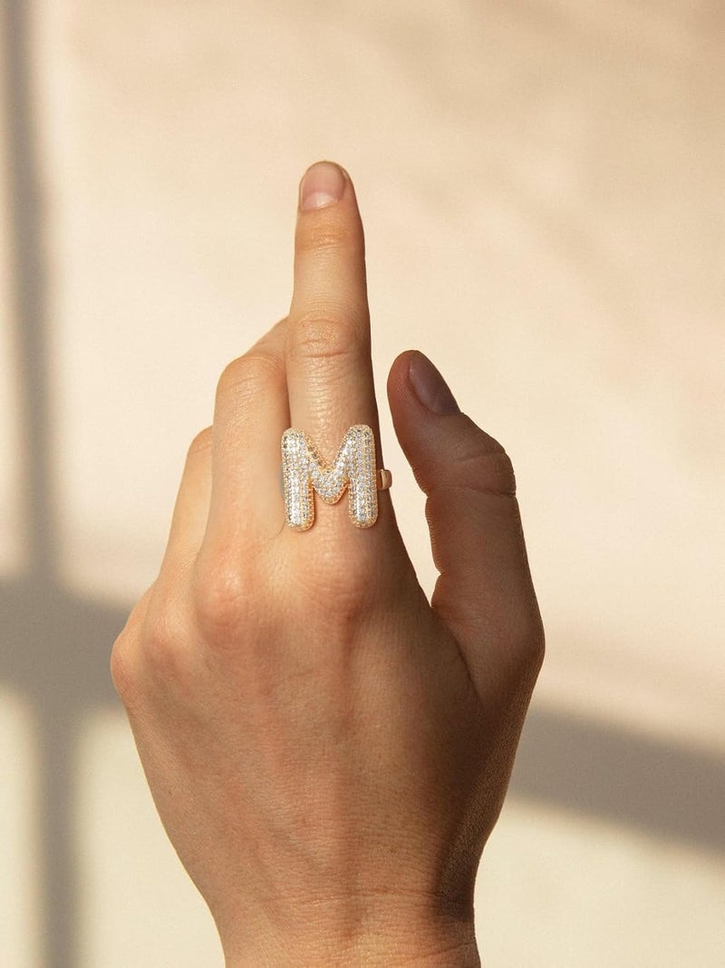 KeyStyle Bold Initial Letter Rings Adjustable, GoldChic Jewelry Women Gold Statement Ring Personalized Engraved Women’s Open Signet Ring for Party (Gold, White Gold, Black) - Image 2