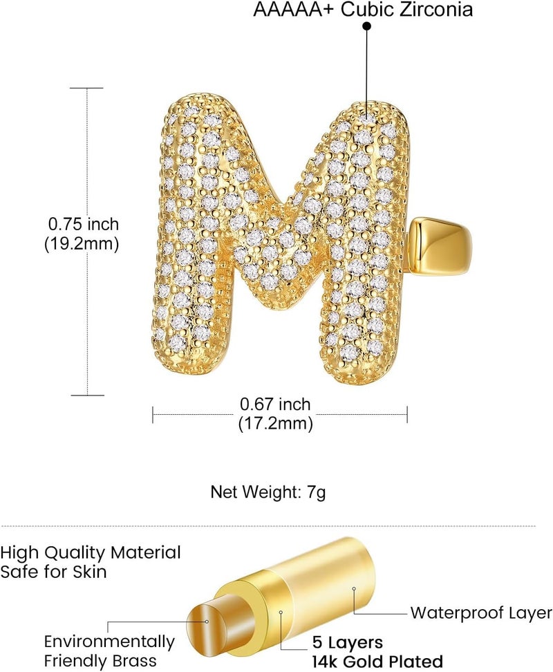 KeyStyle Bold Initial Letter Rings Adjustable, GoldChic Jewelry Women Gold Statement Ring Personalized Engraved Women’s Open Signet Ring for Party (Gold, White Gold, Black) - Image 5