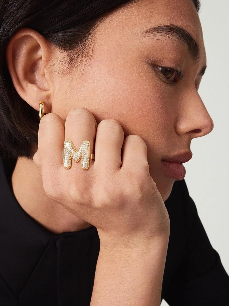 KeyStyle Bold Initial Letter Rings Adjustable, GoldChic Jewelry Women Gold Statement Ring Personalized Engraved Women’s Open Signet Ring for Party (Gold, White Gold, Black) - Image 3