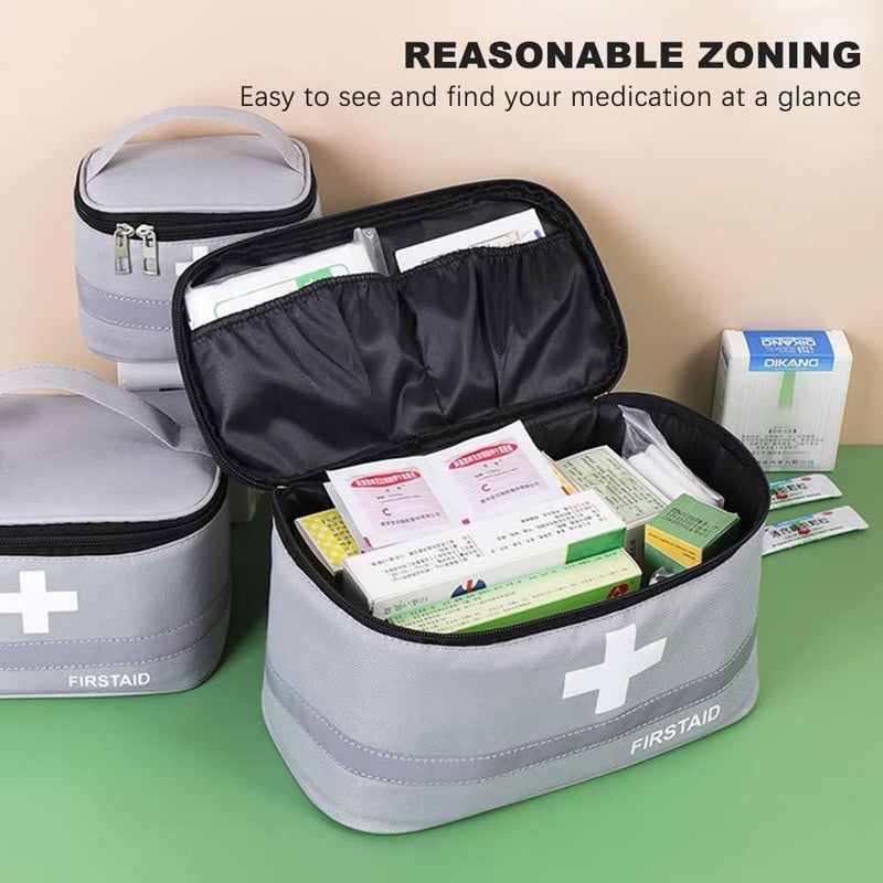 SWIUKPHE 2 Pcs Empty First Aid Bags with Small Medical Pouch, Insulated Survival Medicine Bag, Portable Medication Travel Carrying Case with Handle for Car Home Camping Office Workplace (Deep Grey) - Image 4