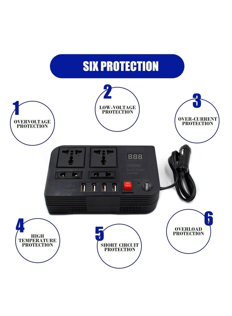 ماركة غير محددة محول طاقة السيارة 300 واط مع 4 مقابس USB ومحول شاحن تلقائي  - Image 4