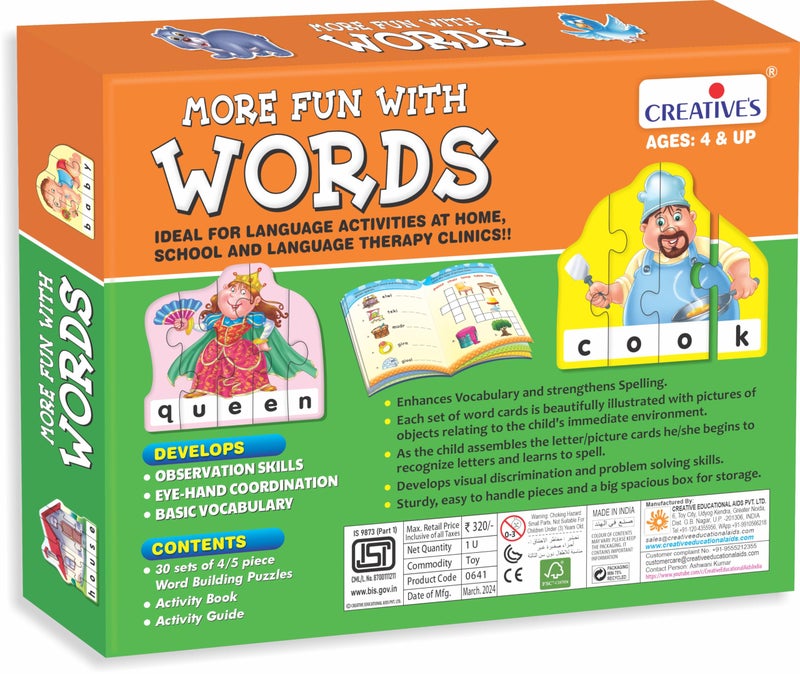 Creative's Creative’s More Fun with Words Preschool Learning Game for Kids 4+ Years | 30 Word Building Puzzles (4/5 Pieces) | Vocabulary & Spelling Educational Toy - Image 5