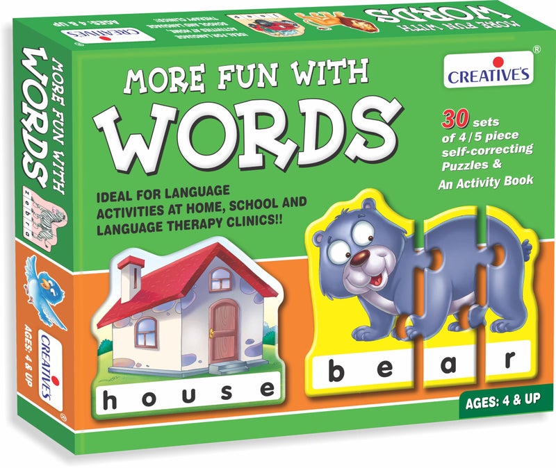 Creative's Creative’s More Fun with Words Preschool Learning Game for Kids 4+ Years | 30 Word Building Puzzles (4/5 Pieces) | Vocabulary & Spelling Educational Toy - Image 1
