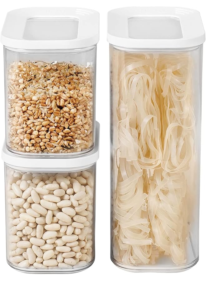 ميبال مجموعة من 3 قطع من حاويات الطعام وحاويات المطبخ والمنظم وحاويات تخزين الطعام القابلة للتكديس والمحكمة الإغلاق، 1 × 2000 مل و2 × 1000 مل باللون الأبيض - Image 1