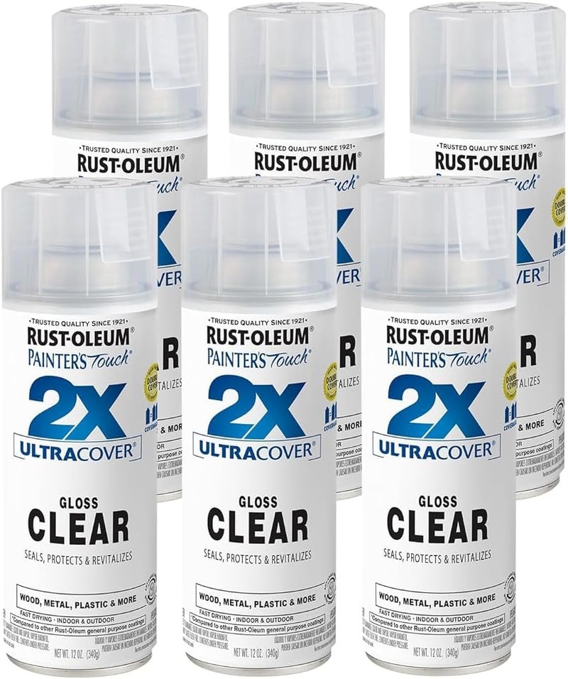 RUST-OLEUM 249117-6PK Painter's Touch 2X Ultra Cover Spray Paint, 12 oz, Gloss Clear, 6 Pack - Image 1