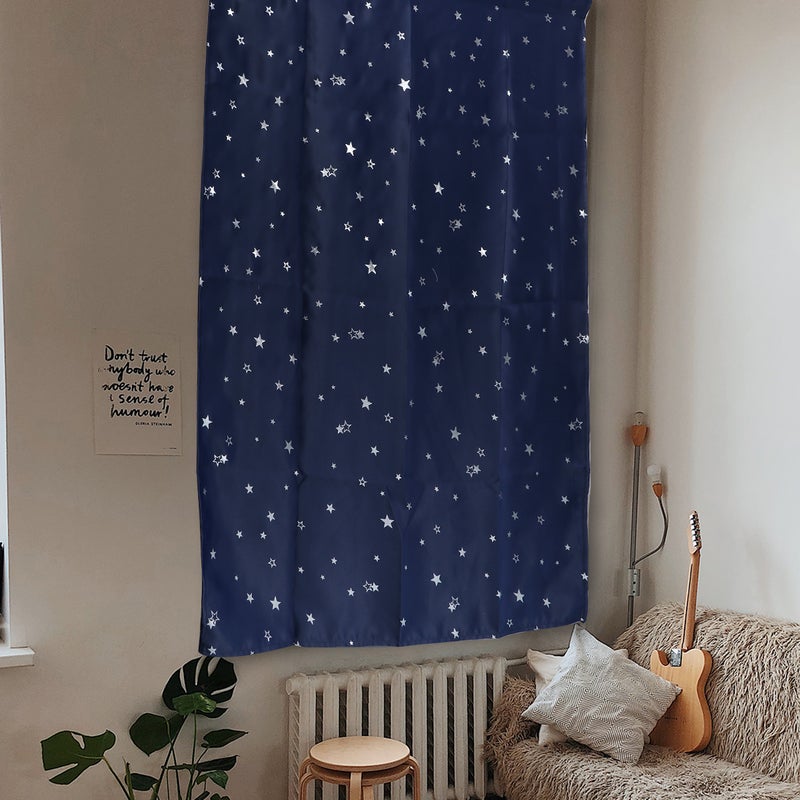 2pcs Star Printed Window Curtain Decorative Room Darkening Drape for Bedroom Living Room Grommets 100x130cm(Navy ) - Image 4
