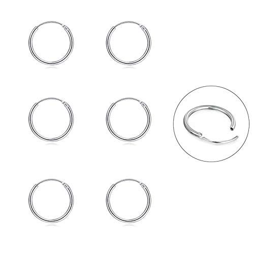 EPIRORA Silver Hoop Earrings- Cartilage Endless Small Hoop Earrings Set for Women Men, 3 Pairs of Hypoallergenic 925 Sterling Silver Tragus Earrings Nose Lip Rings (3 Pairs(10mm*3)) - Image 1